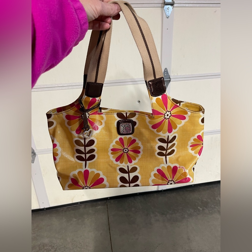 BRIGHTON Floral Design Yellow Patent Leather Shoulder Bag